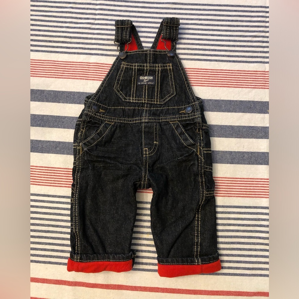 Oshkosh, baby boy, fleece lined overalls, Size 6mos.